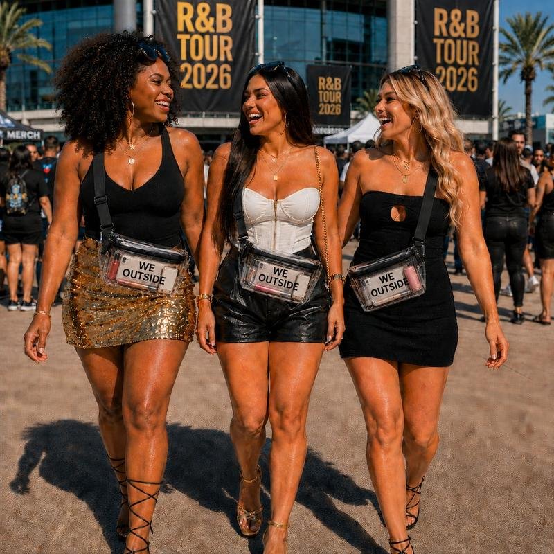 We Outside clear stadium fanny pack three women R&B Tour 2026 banners