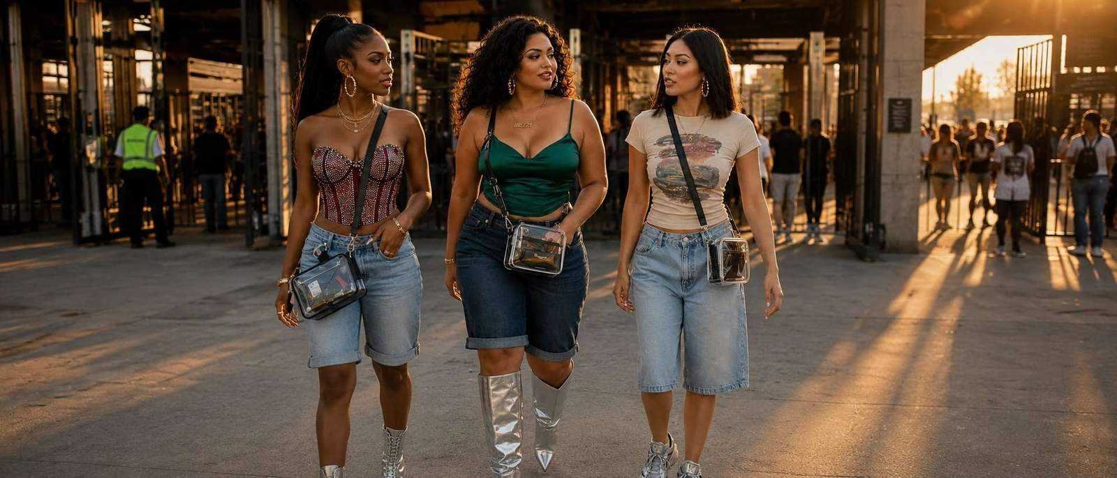 Cuffed denim Jorts and rhinestone corsets at R&B Tour 2026