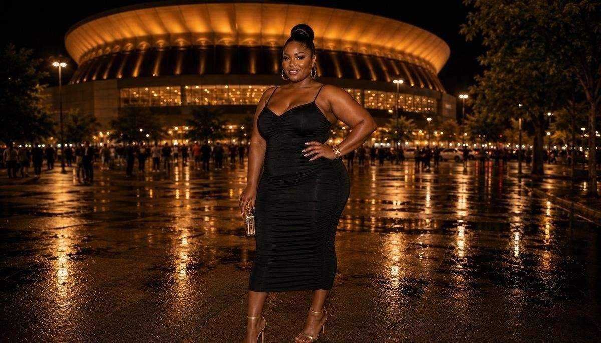 Plus size R&B concert outfit emerald green bodycon dress