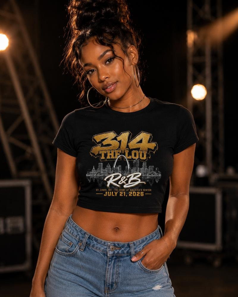 314 The Lou R&B St. Louis skyline baby crop tee July 21 2026