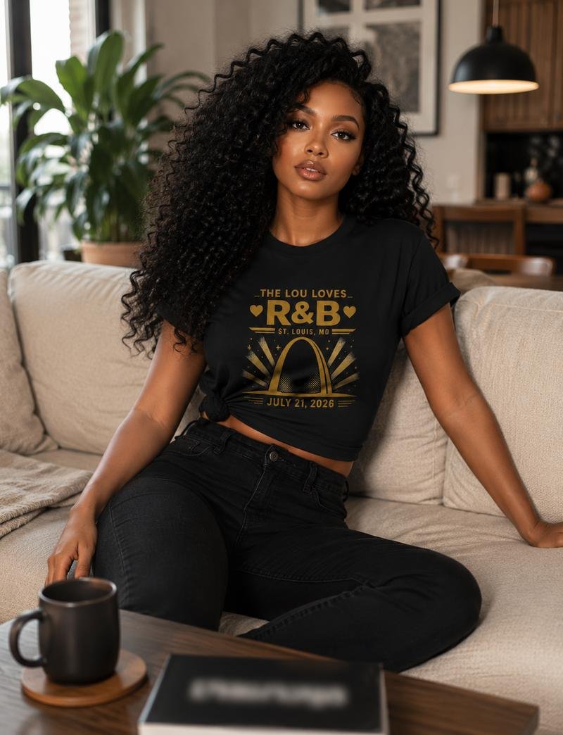The Lou Loves R&B St. Louis concert tee gold arch July 21 2026