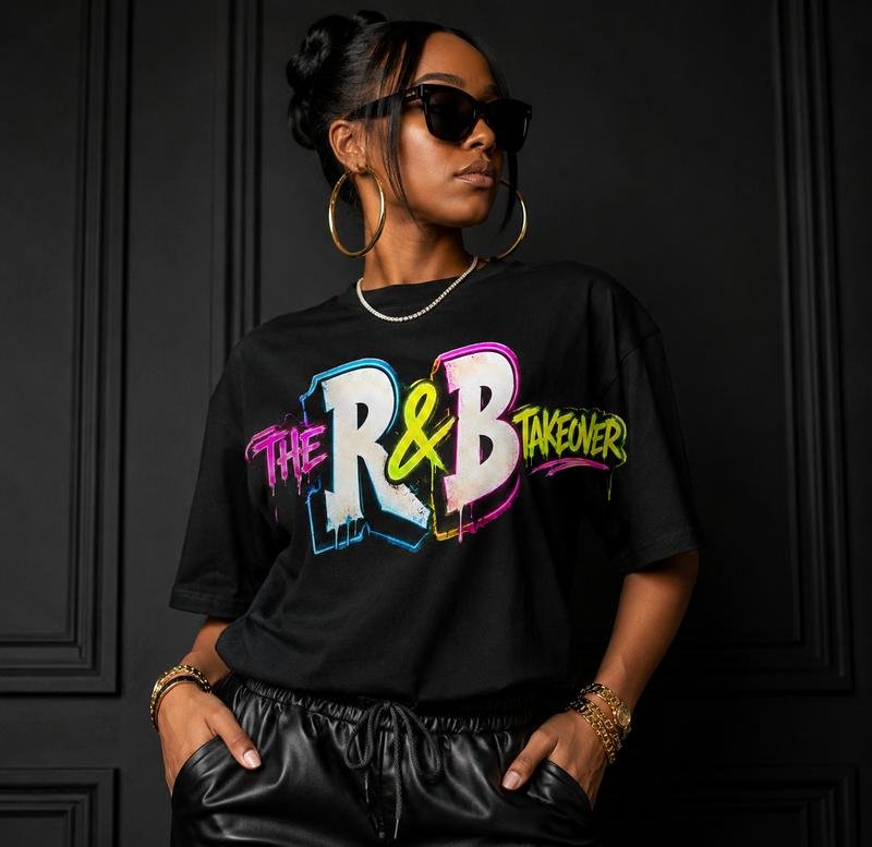 The R&B Takeover neon graffiti concert tee black shirt 2026