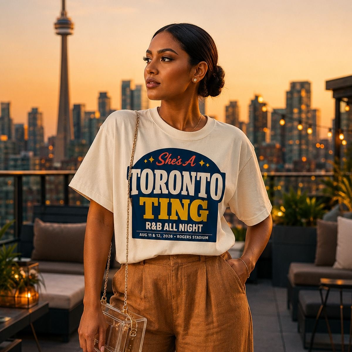 Shes a Toronto Ting R&B concert tee for Black women Rogers Stadium August 2026 garment dyed